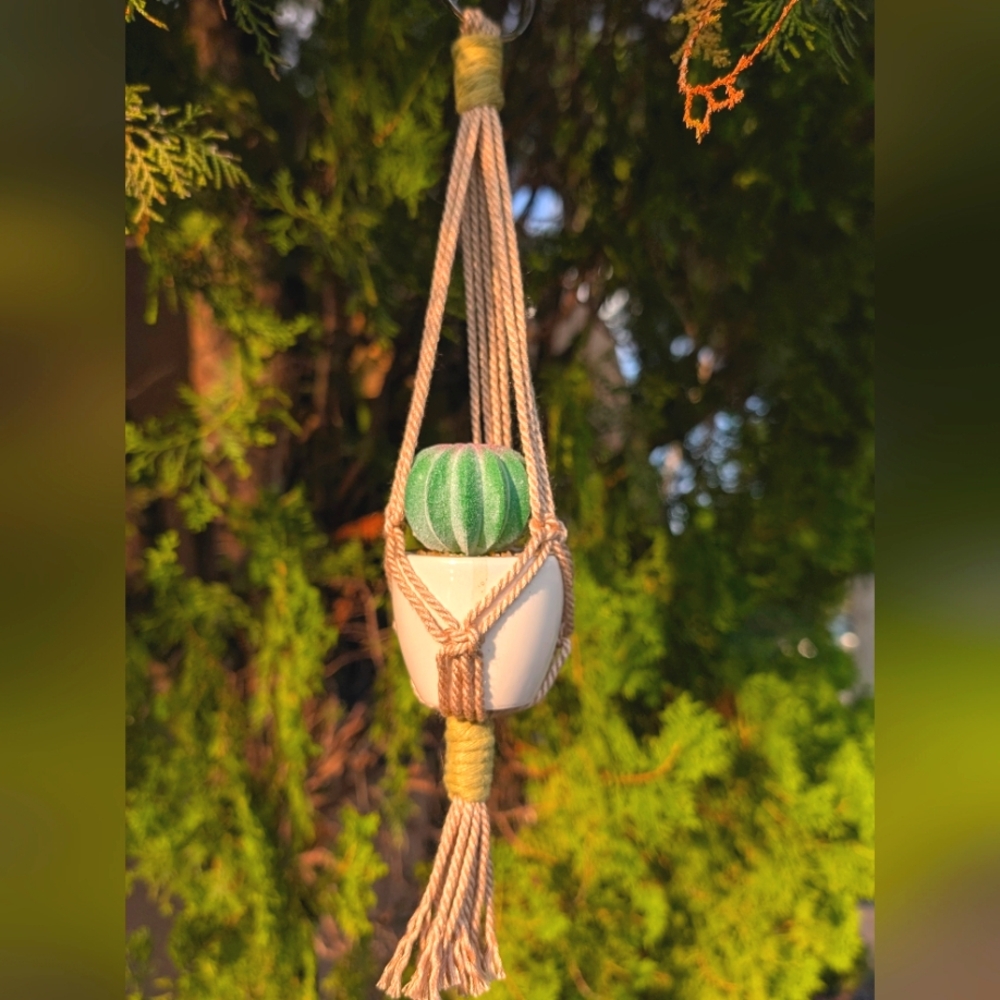 Macrame Car Charm Plant Hanger With Artificial Succulent
